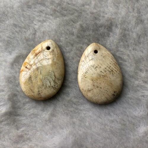 Promotion!!2pcs 100% Natural Coral Fossil Jaspers Bead Pendant Pear Shape 25x35mm