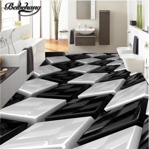Beibehang Custom floor drawing 3D stereo black and white three-dimensional box creative floor living room bathroom decoration