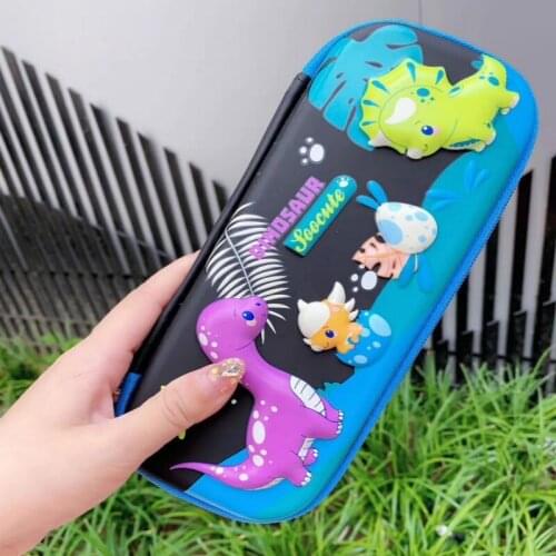 Cute dinosaur pencil case Kawai Double layer Korean Pencil Box EVA girl stationery bag three-dimensional Unicorn large capacity