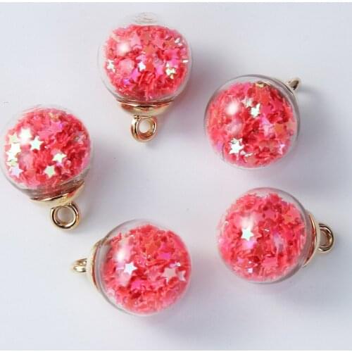 DoreenBeads DIY Pendant Glass Beads Charm Bottle Pentagram Star Pink Transparent 22mm x16mm( 7/8" x 5/8") - 21mm x16mm,5 PCs