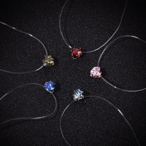 Wedding Jewelry Shiny Heart Zircon Crystal Pendant Necklaces Women Party Invisible Transparent Fishing Line Clavicle Necklace