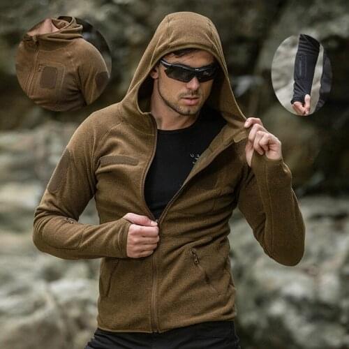 Hot Outdoor Tactical Fleece Jacket Spring Autumn Warm Cardigan Hooded Coat Tops Men Sport Riding Hiking Windproof Thermal Jacket
