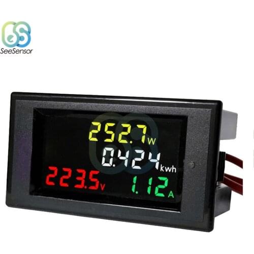AC Voltmeter Ammeter Voltage Current Power Energy Meter Tester Detector AC 80-300V/AC 200-450V 100A HD Color Screen LED Digital