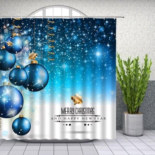 Christmas Shower Curtains Xmas Blue Rope Ball Stars New Year Themed Pattern Bathroom Decor Polyester Cloth Hanging Curtain Set