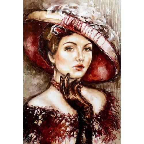 JMINE Div 5D Lady Woman Hat Full Diamond Painting cross stitch kits art High Quality Portrait 3D paint by diamonds