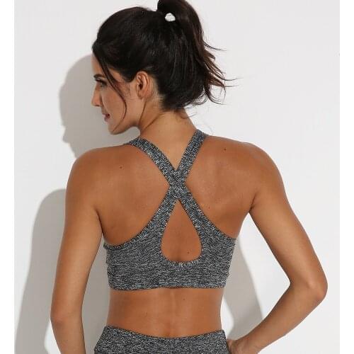 Women Fitness Sports Bras Solid Color Sport Bra Grey Casual Yoga Cross Vest Running Gym Training Workout Femme Padded Underwear