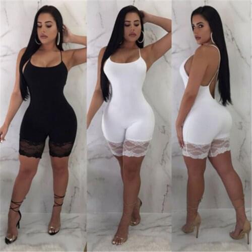 Kayotuas Women Playsuit Ladies Fashion Jumpsuit Sexy Sleeveless Skinny Rompers Backless Short Trouser Summer Solid Lace Outfit