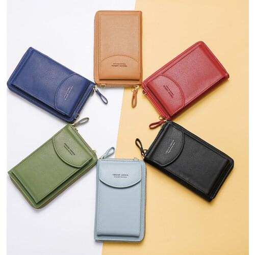 Women Wallet Pocket Cell Phone Bags Mini Bag Solid Color Leather Purse Card Holders Multi-Function Clutch Organizer Storage