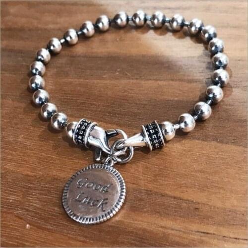 100%Real 925 sterling silver womens round lettering bracelet fashion personality transship bead bracelet