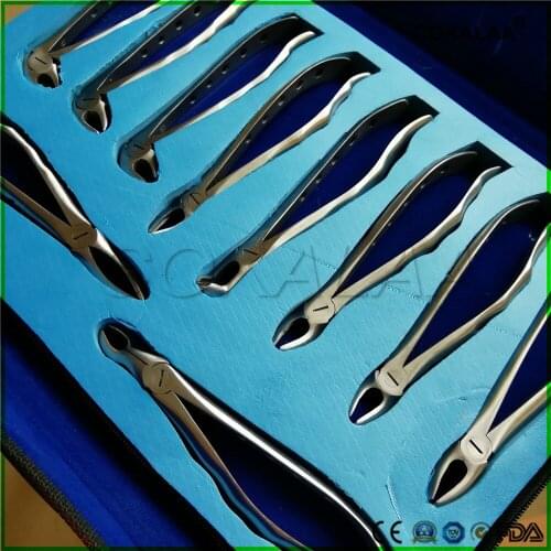 10 pcs/set Tooth Extracting Forceps Pliers for Adults with Toolkit Dental Surgical Extraction Instrument