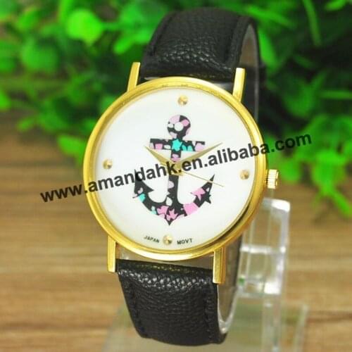 100pc/lot Promotion flower Anchor strap watch Ladies Women Dress Watch Fashion Leather Wrist Watches