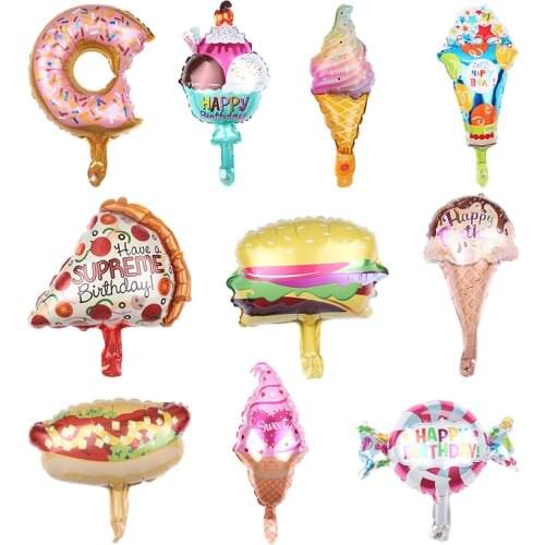 5/10pcs Mini Happy Birthday Donut Ice Cream Candy Sweet Balloon Foil Balloons Donut Birthday Party Decoration Supplies Globos