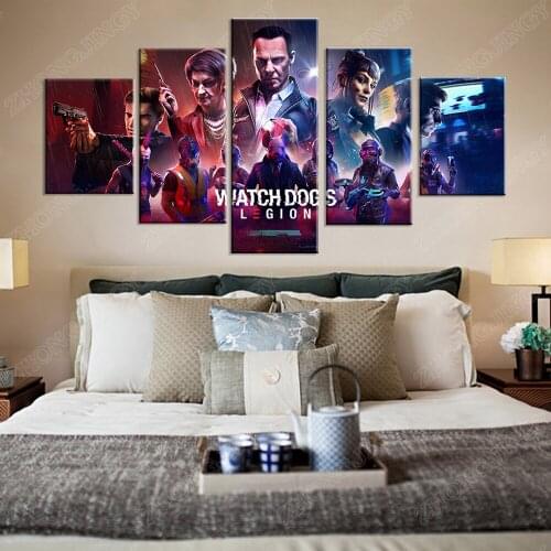 5 Panel Games Poster Watch Dogs Legion Characters Villains Decorative Paintings Canvas Art for Home Decor Wall Art-Unframed