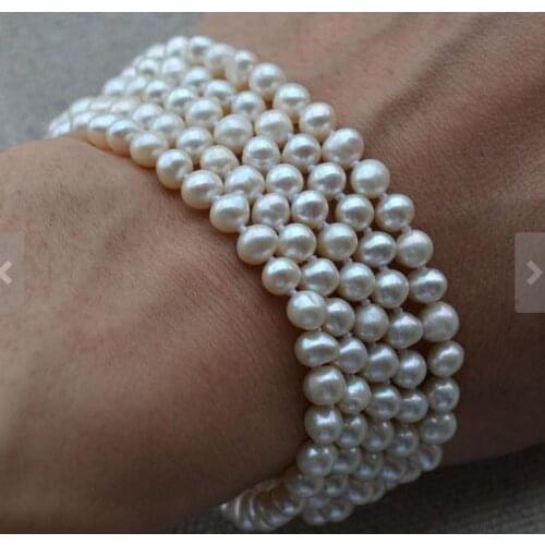 Favarite Pearl Fine Jewelry White Color Round Genuine Freshwater Pearl Bracelet Wedding Party Birthday Charming Women Gift