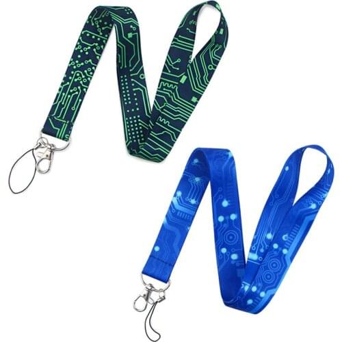 Computer Circuit Keychain Neck Strap Lanyard for Keys Gym USB ID Card Badge Holder Keycord Webbing DIY Hang Rope with Keyring
