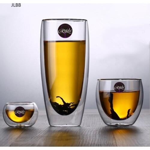 Brand 5 Size Lead-free Double Wall Handmade Glass Heat Resistant Tea Coffee Drink Cup Insulated Clear Glass Drinkware