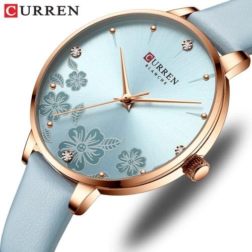 CURREN Watches Women Brand Leather Quartz Wristwatches Luxury Design Clock for Ladies Charm Flowers Dial Montre Female Gift 9068