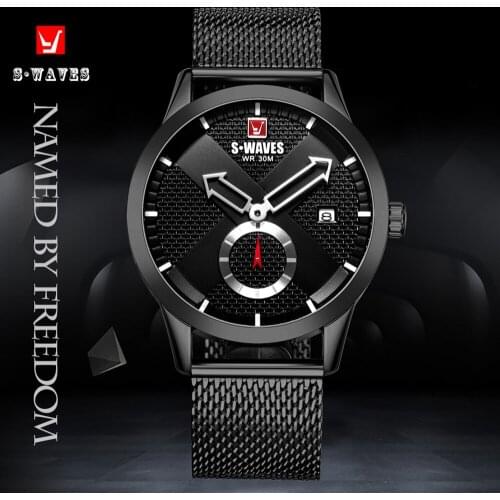 Luxury Military Watch Men Fashion Brand SWAVES Man Watch 2019 Casual Stainless Steel Relojes Hombre Waterproof Black Men Watches