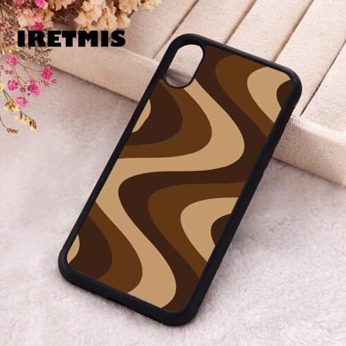 Iretmis 5 5S SE 2020 Phone Cover Case for iPhone 6 6S 7 8 Plus X Xs XR 11 12 Mini Pro Max Rubber Silicone Brown Wavy