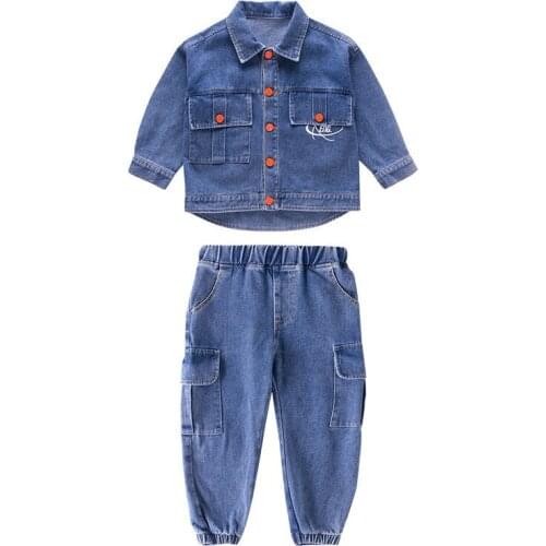 Kids boys spring / autumn denim jacket + pants suits 2pcs sets of new big virgin suit 4-12 years old