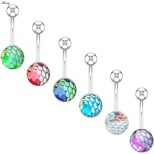 Alisouy 1pc Sexy Navel Belly Button Rings Belly Piercing Creative fish scale Navel Woman Body Jewelry Barbell Women Accessories