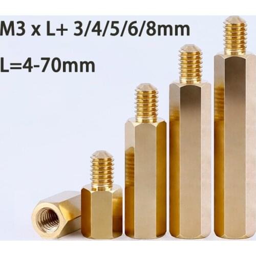 Thread M3*L+3/4/5/6/8mm 10-50pcs Hex Brass Standoff Spacer Screw Pillar PCB Computer PC Motherboard Female Male Standoff Spacer