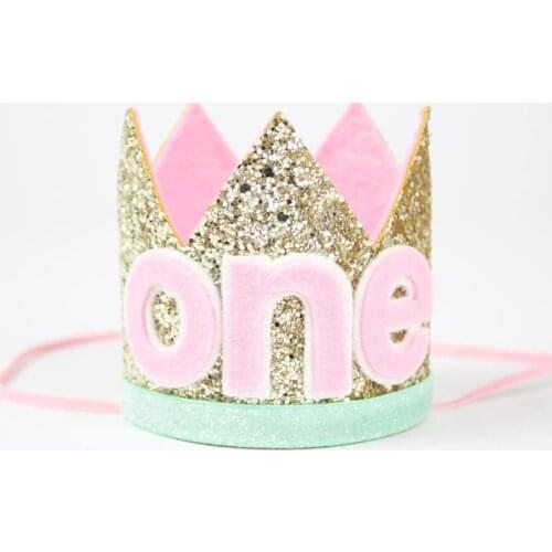 First Birthday Girl Crown 1st Birthday Hat Girl First Birthday Party Crown Princess Crown One Year Old Glitter Hat Gold Pink