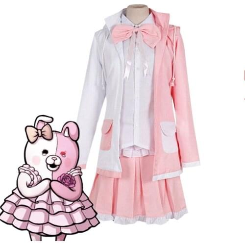 Anime Super Danganronpa Monomi Cosplay Dangan Ronpa 2 Costume Uniform Wig Coat Skirt Suits Halloween Costumes for Women Girls