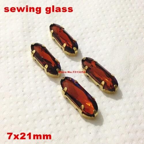 Red Coffee Color 15pcs 7x21mm Long Classical Oval Fancy Stone With Gold Claw Setting For Sewing On Jewelry,Dress,shoes making