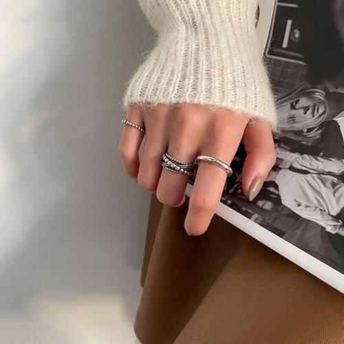 925 Sterling Silver Ins Retro Lucky Beads Doudou Multilayer Geometry Index Finger Opening Rings For Women Couple Fine Jewelry