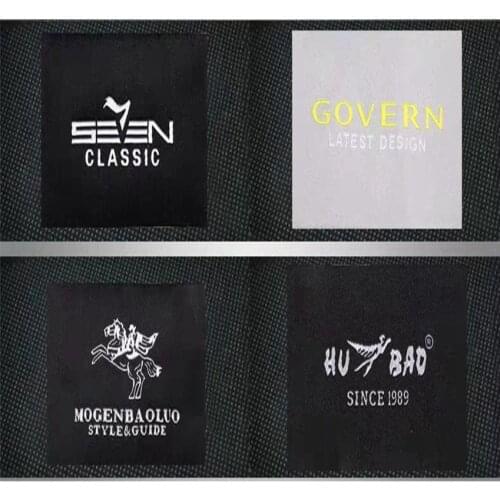 Customize 1000 pcs/lot Wood shuttle satin woven label selvage edge damask clothing labels fabric sewing tags