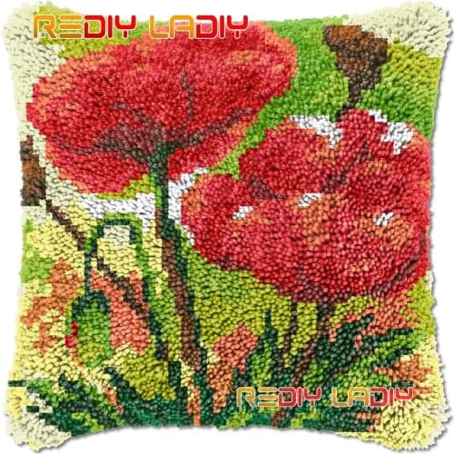 Latch Hook Cushion Wild Poppies DIY Needlepoint Kits Chunky Acrylic Yarn Arts Crocheting Lofty Pillow Case Hobby & Crafts