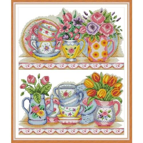 The vase on the shelf cross stitch kit aida 14ct 11ct count print canvas cross stitches needlework embroidery DIY handmade