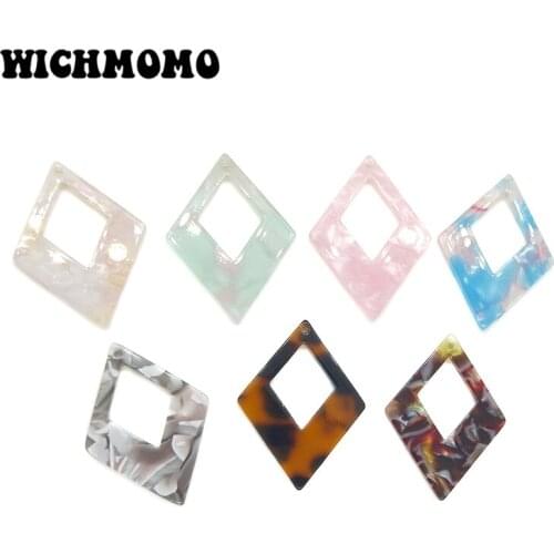 2019 New 4 Pieces 37mm High Quality Rhombus Shape Acetic Acid Resin Smooth Charms Pendants for DIY Earring Jewelry Accessories