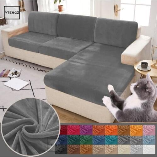 Thick Velvet Sofa Cushion Cover Elastic Furniture Protector Sofa Seat Cushion Slipcover Solid Color Sofa Cover