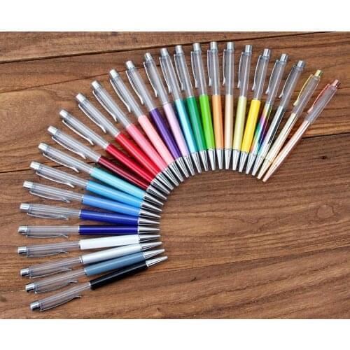 Writing Gift DIY Empty Tube Metal Ballpoint Pens Self-filling Floating Glitter Dried Flower Crystal Pen Ballpoint Pens 28 Color