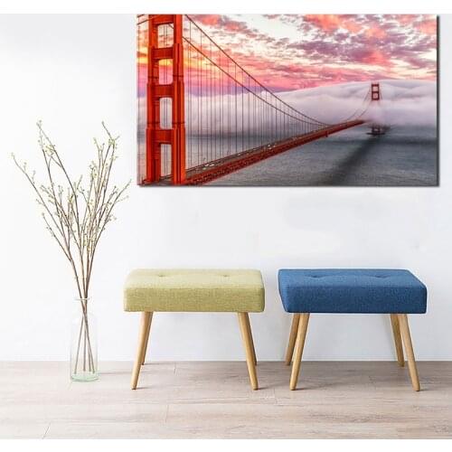 Golden Gate Bridge Sea Mist Landscape Building Canvas Posters Prints Wall Art Painting Oil Decorative Picture Home Decoration