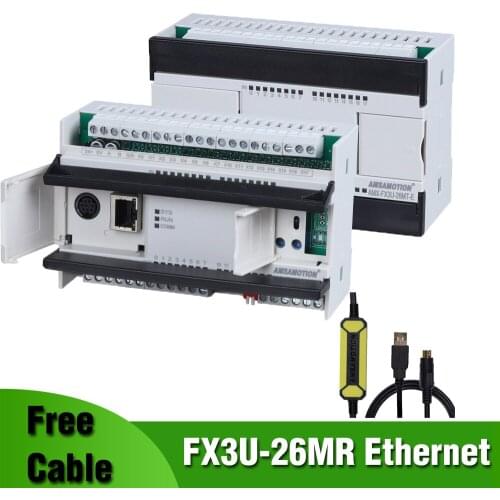 FX3U-26MR PLC with Ethernet Port for Mitsubishi MELSEC Programmable Controller Logic Relay Analog Board Free USB-SC09-FX Cable