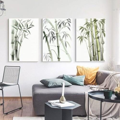 Retro Chinese Bamboo Leaf Poster Zen Decoration Abstract Ink Painting Print Wall Art Canvas Painting Picture for Home Decor