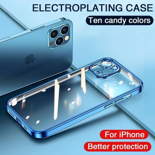 Luxury Plating Square Transparent Silicone Phone Case For iPhone 11 12 Pro XS Max XR 6s 7 8 Plus SE 2020 Soft Electroplated Case