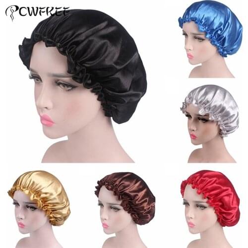 Hair Satin Bonnet For Sleeping Shower Cap Silk Bonnet Bonnet Femme Women Night Sleep Cap Head Cover Flower Elastic Band
