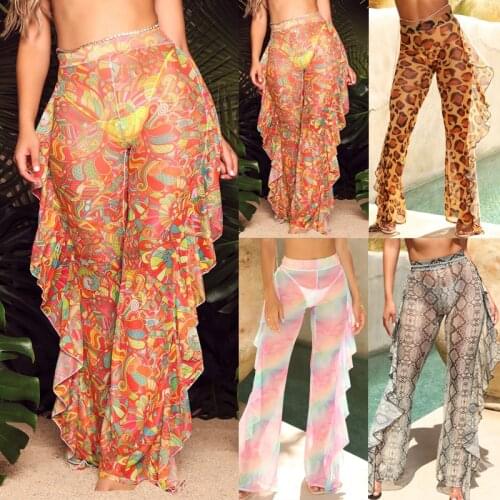 Hirigin Sexy Women Bikini Cover Up Mesh Sheer Plus Size Swimwear Bathing Pants Trousers Swimsuit Beachwear Swimming Suit