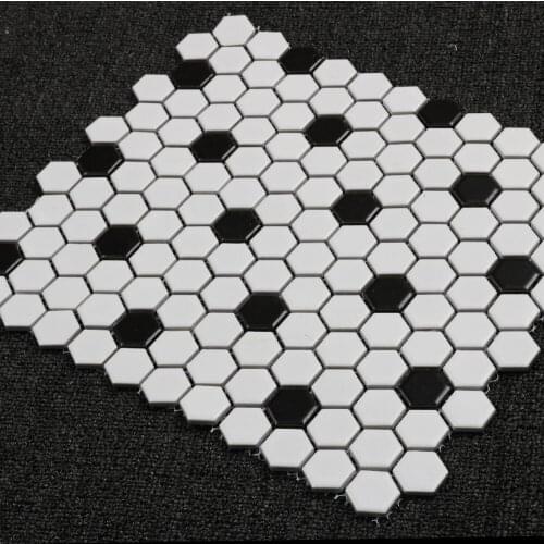 Nordic Hexagon Matt Black White Flower Ceramic Mosaic Tiles, bathroom shower swimming pool wall sticker floor tile Wall Brick