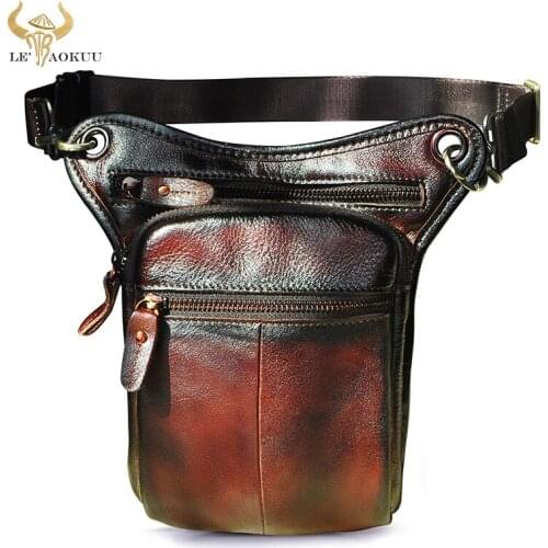 Grain Genuine Leather Men Design Messenger Sling Bag Fashion Multifunction Fanny Waist Belt Pack Drop Leg Bag Pouch male 211-2