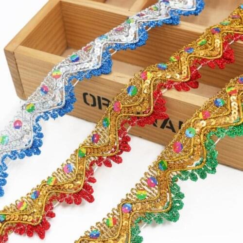 30y Gold Silver Sequined Wavy Lace Trim Ribbons For Dance National Costume Accessories Appliques Cosplay Clothes Sewing Material