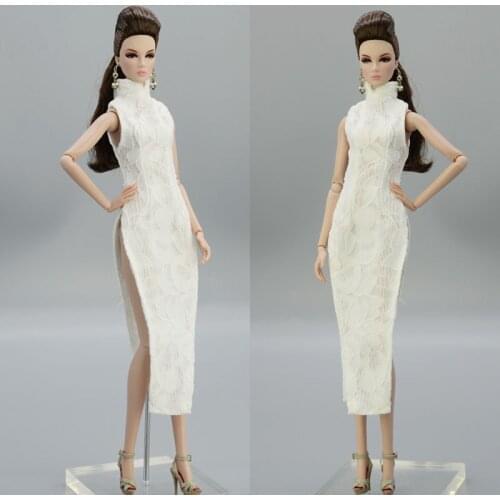 High Quality White Lace Fashion Doll Clothes For Barbie Dolls Dress Chinese Traditional Qipao Clothing 1/6 Doll Accessories Toy