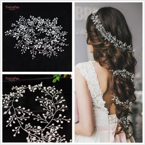 YouLaPan HP120 Crystal Wedding Headband Hair Accessories Bridal Hair Piece for Wedding Headbands Women Tiara Pearls Hair Vine