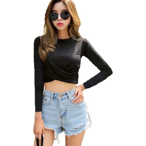 Vetement femme 2019 Tshirts Cotton Women Clothes T-Shirt Sexy long sleeve crop top Casual T Shirt Female Korean Womens Tops