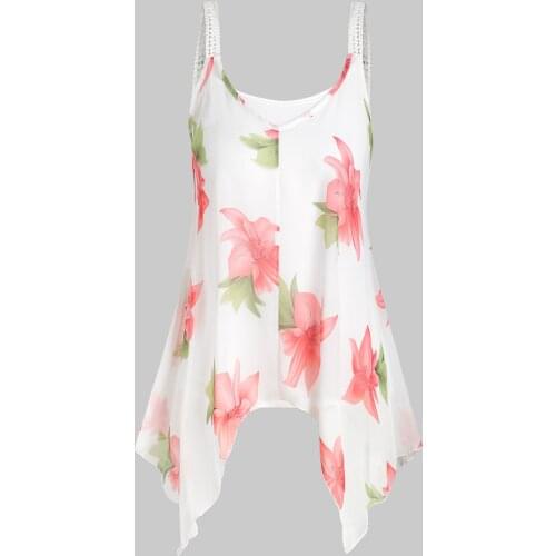 Wipalo Plus Size Cami And Floral Chiffon Camis V-Neck Sleeveless Women Summer Tank Top Print Lace Casual Tops 2019 Clothings