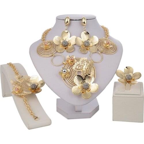 Fani Fashion Dubai Flower Gold Color Jewelry Set African Beads Vintage Women Wedding accessories jewelry set Statement Big Style
